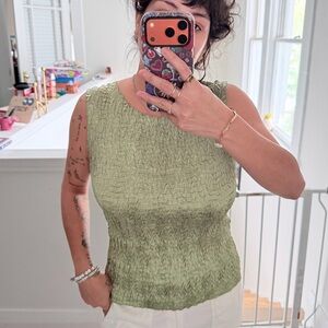 Vintage Sleeveless Smocked Tank Top in Sage Green
